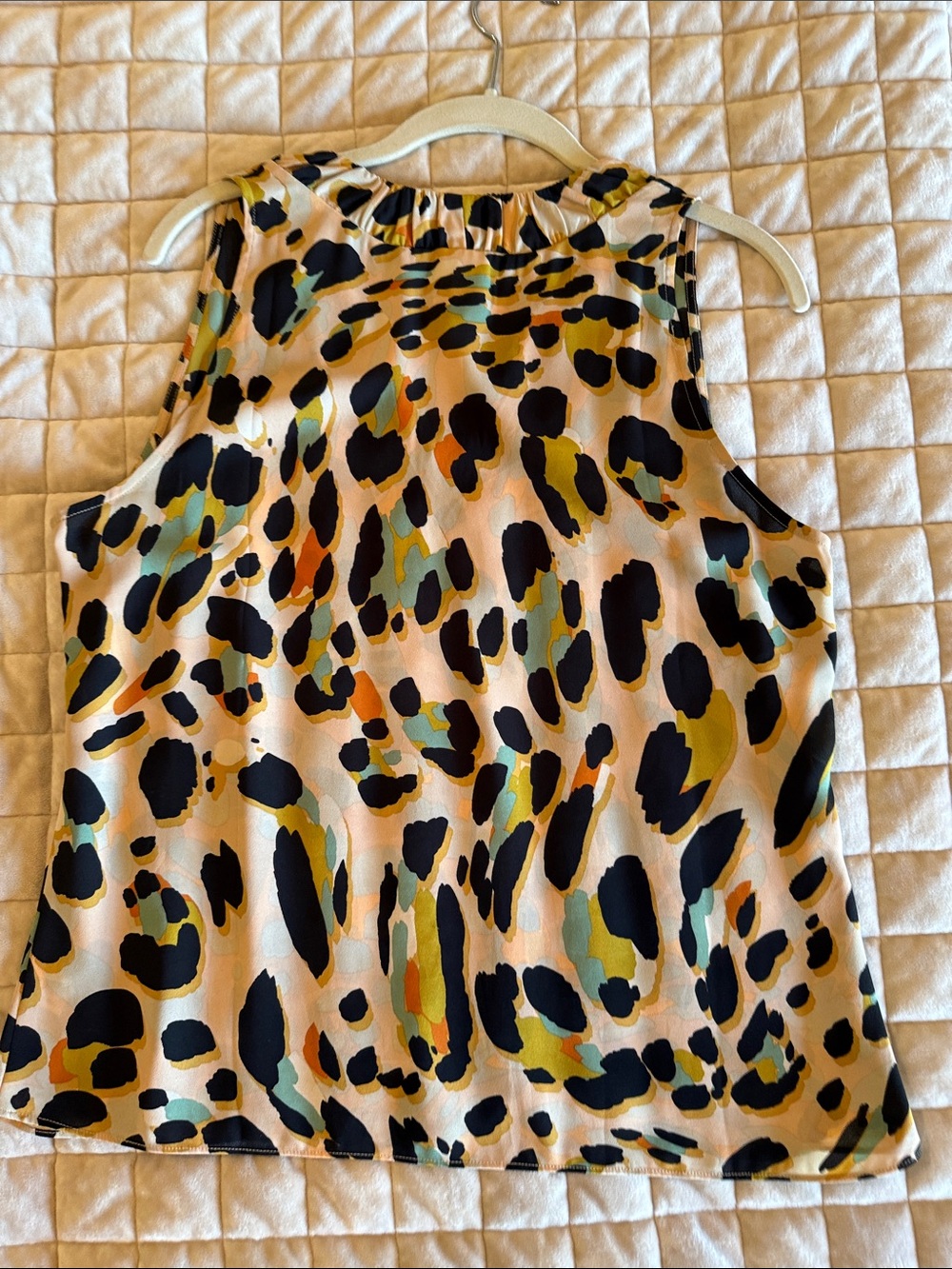 CAbi Sleeveless V-Neck Cami in Cream with Black, Olive & Rust Spots - Picture 2 of 2